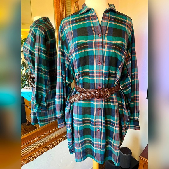 Vintage Cacharel PARIS Plaid Shirt Dress - Picture 1 of 6